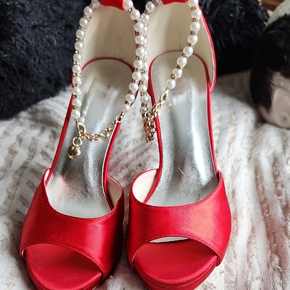 Elegant Red Satin Women's Heels